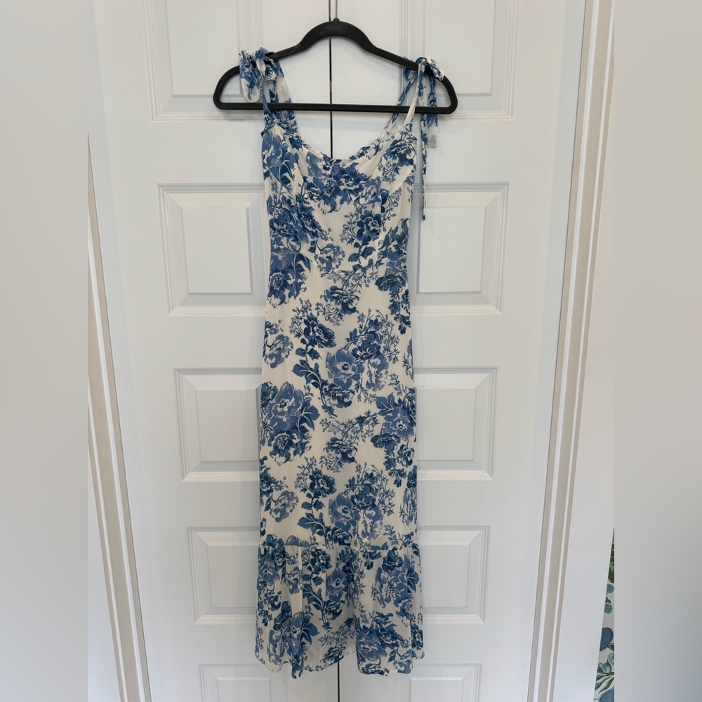 Reformation Blue and white floral maxi dress with ties